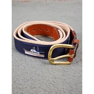 Leather Man Ltd. Belt Mens Size 42 Navy Yacht‎ Brown Leather Brass Buckle Woven